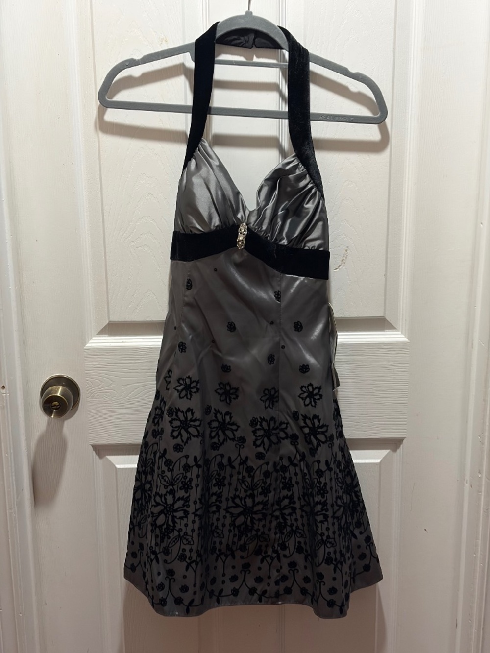 Silver with black velvet cocktail dress